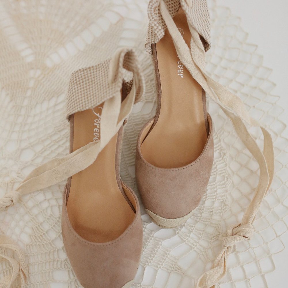 Forever Taupe Ankle Wrap Espadrille Wedge - Picture 2 of 3